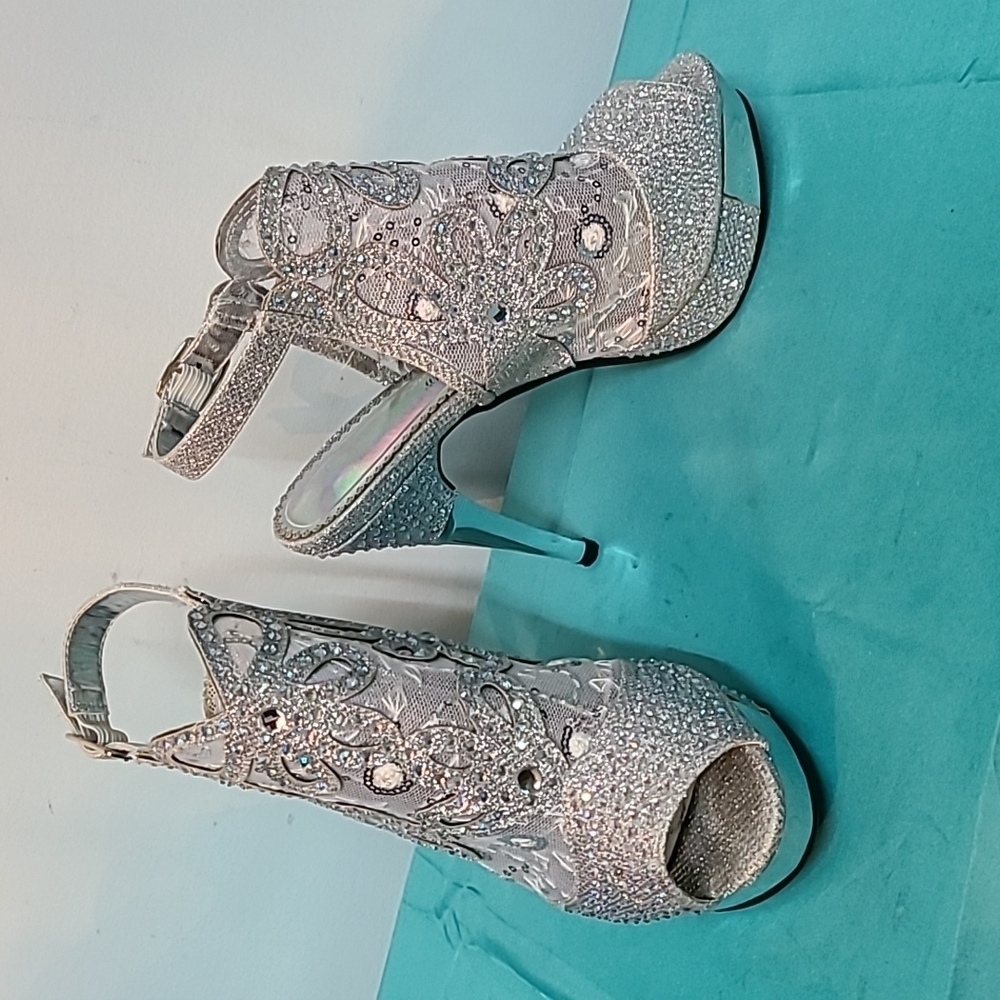 Platform Sparkle Rhinestone Jewelled Sandal Heels Size 7.5